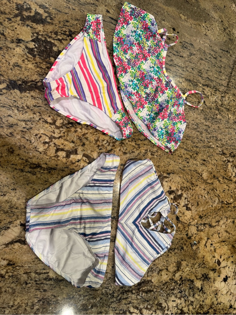 Splendid Kids Multicolor Floral & Stripe Bikini Set - Pink, Green, Blue, Yellow